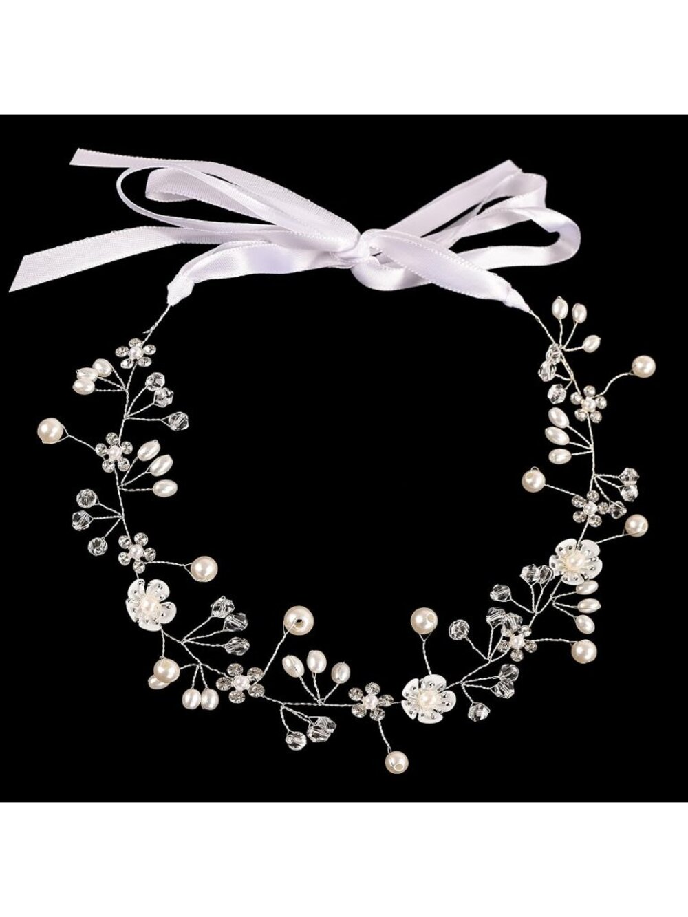 Women's Silver Metal And Plastic Artificial Floral Pearl Alloy Headband